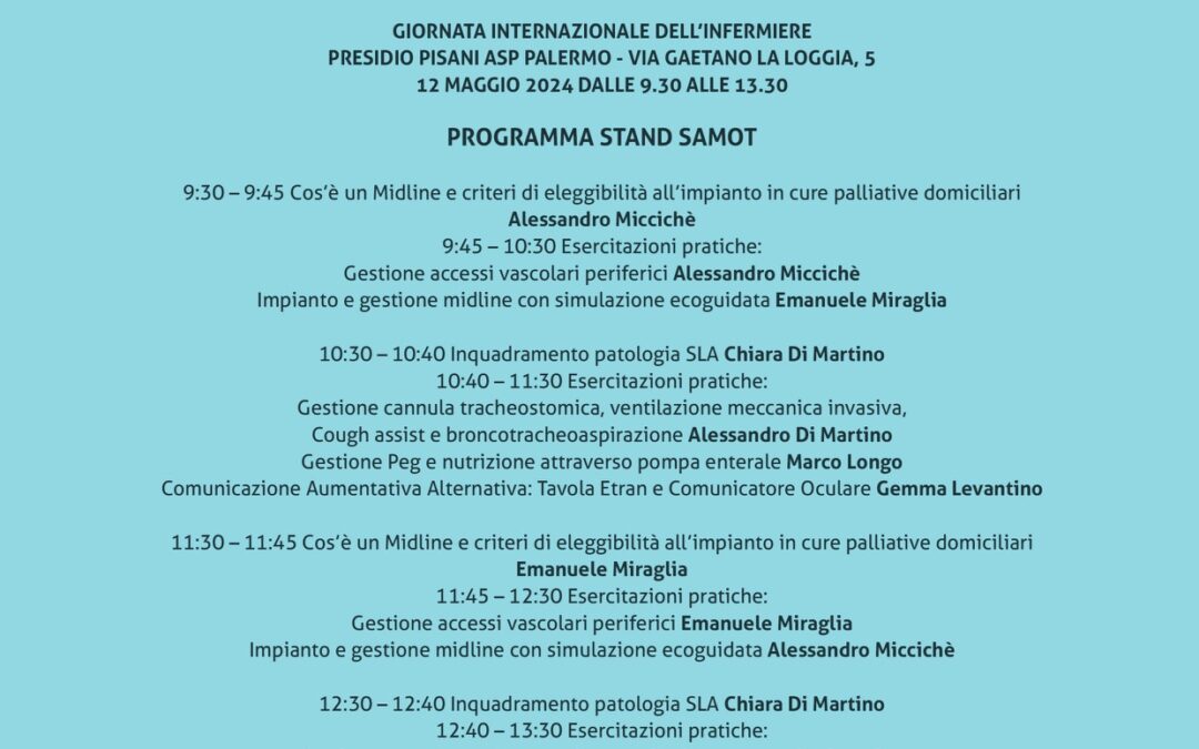 12 MAGGIO – GIORNATA INTERNAZIONALE DELL’INFERMIERE: LO STAND DELLA SAMOT ALL’ASP.  DA QUI PARTIRÀ LA TAPPA PALERMITANA DELLA 3° EDIZIONE DEL  GIRO D’ITALIA DELLE CURE PALLIATIVE PEDIATRICHE