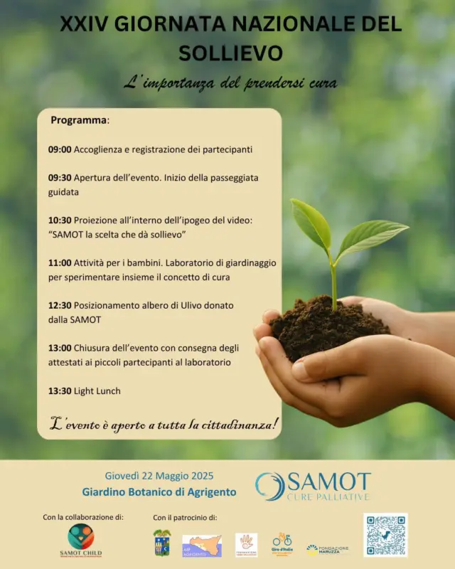Giovedì, 22 maggio p.v., dalle ore 09:30, promuoveremole le cure palliative, con particolare attenzione al contesto pediatrico, attraverso un'esperienza immersiva nella natura di un luogo unico: il Giardino Botanico di Agrigento. Vi aspettiamo numerosi!